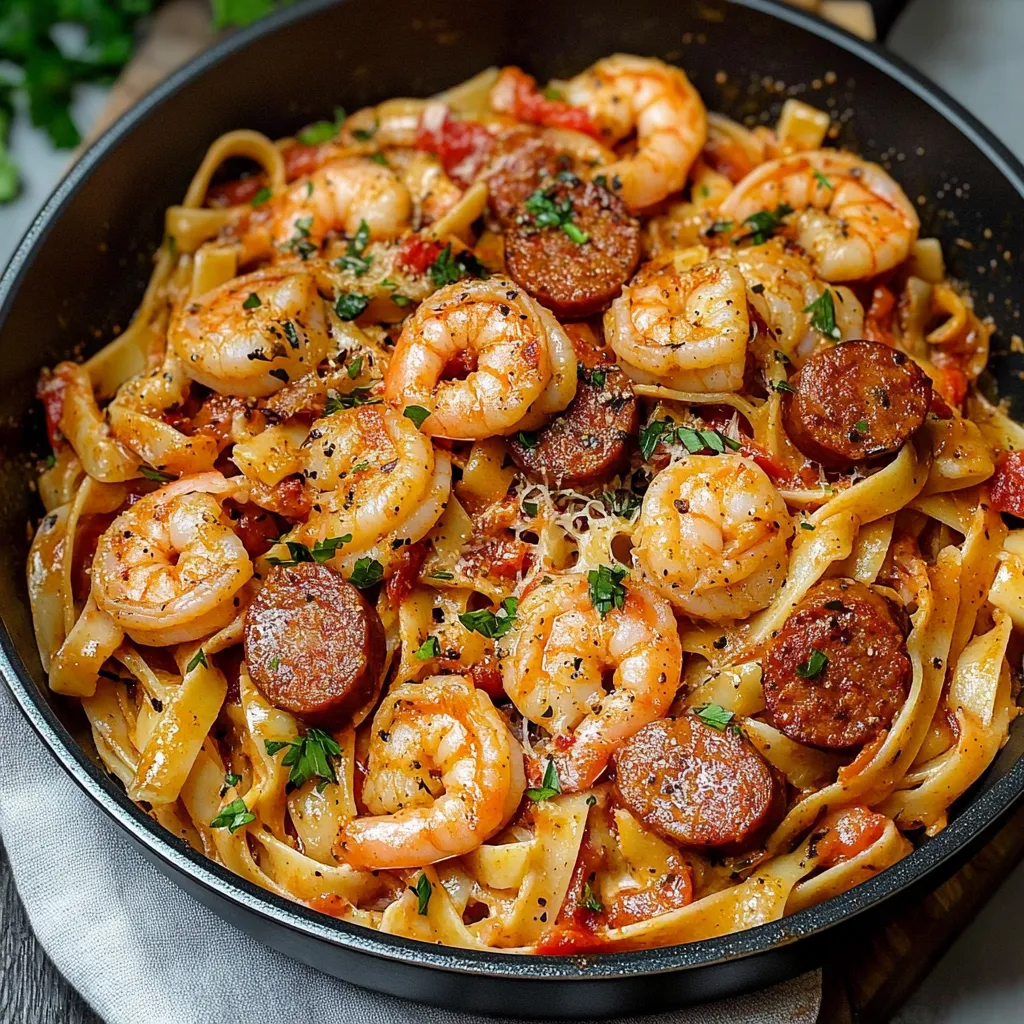 CAJUN PASTA DISH WITH SHRIMP AND SAUSAGE