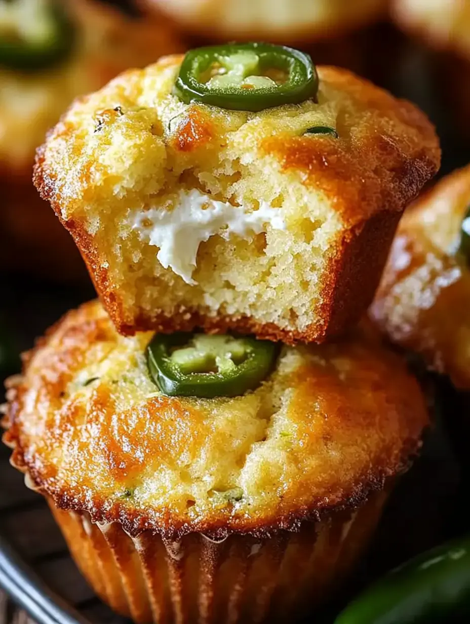 A jalapeño cornbread muffin, close up, with a bitten spot that shows creamy cheese hiding inside.