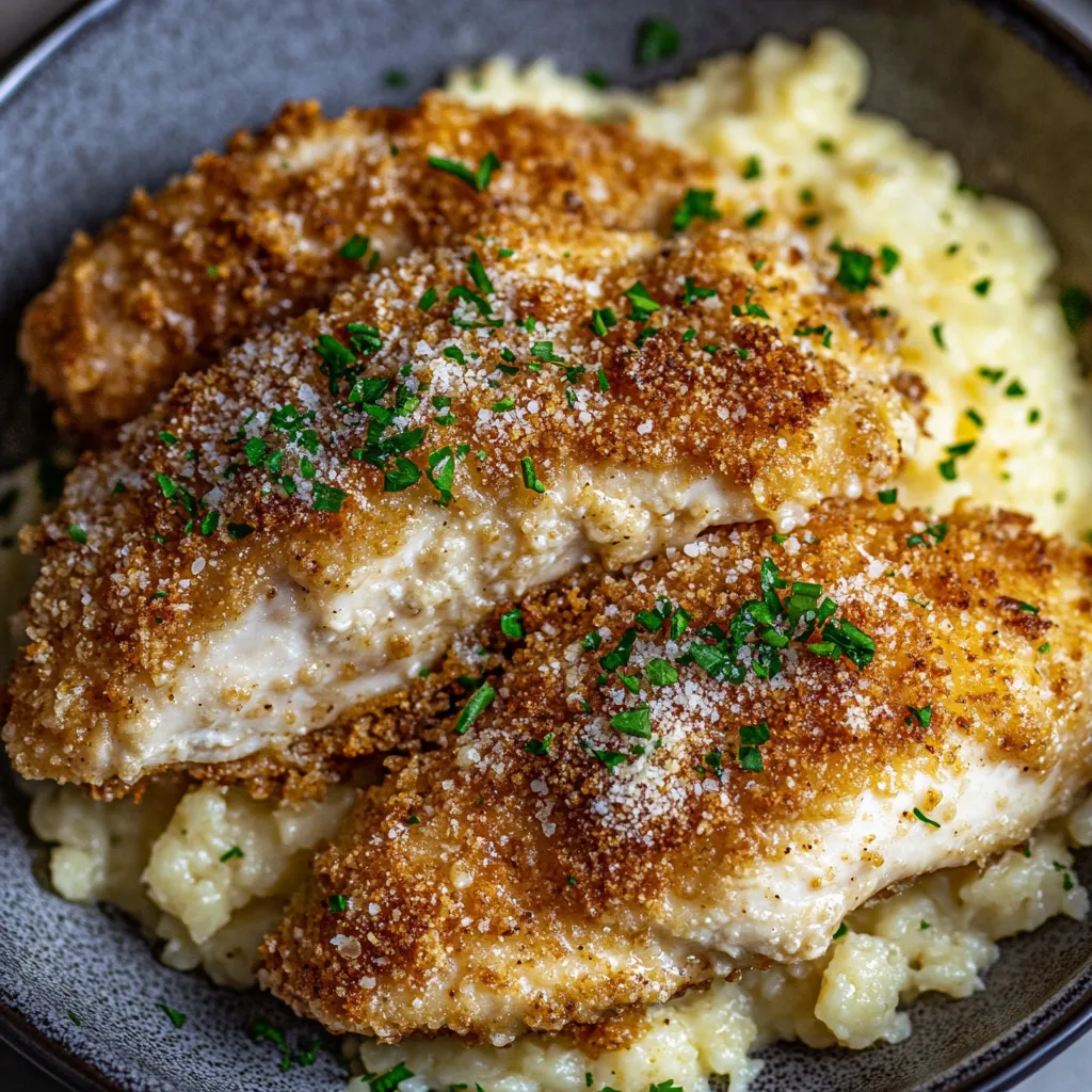 Golden, crispy garlic chicken with parmesan crust