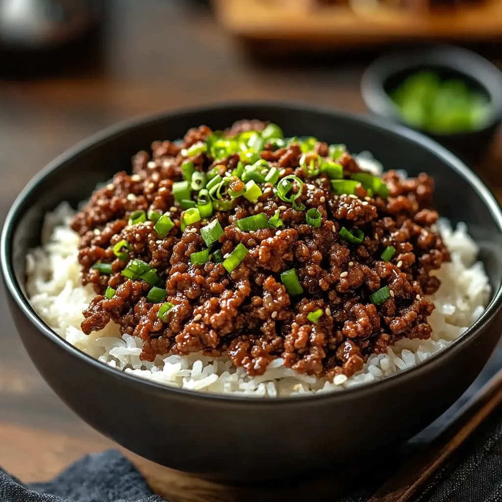 Flavorful bowl of Korean Beef with toppings