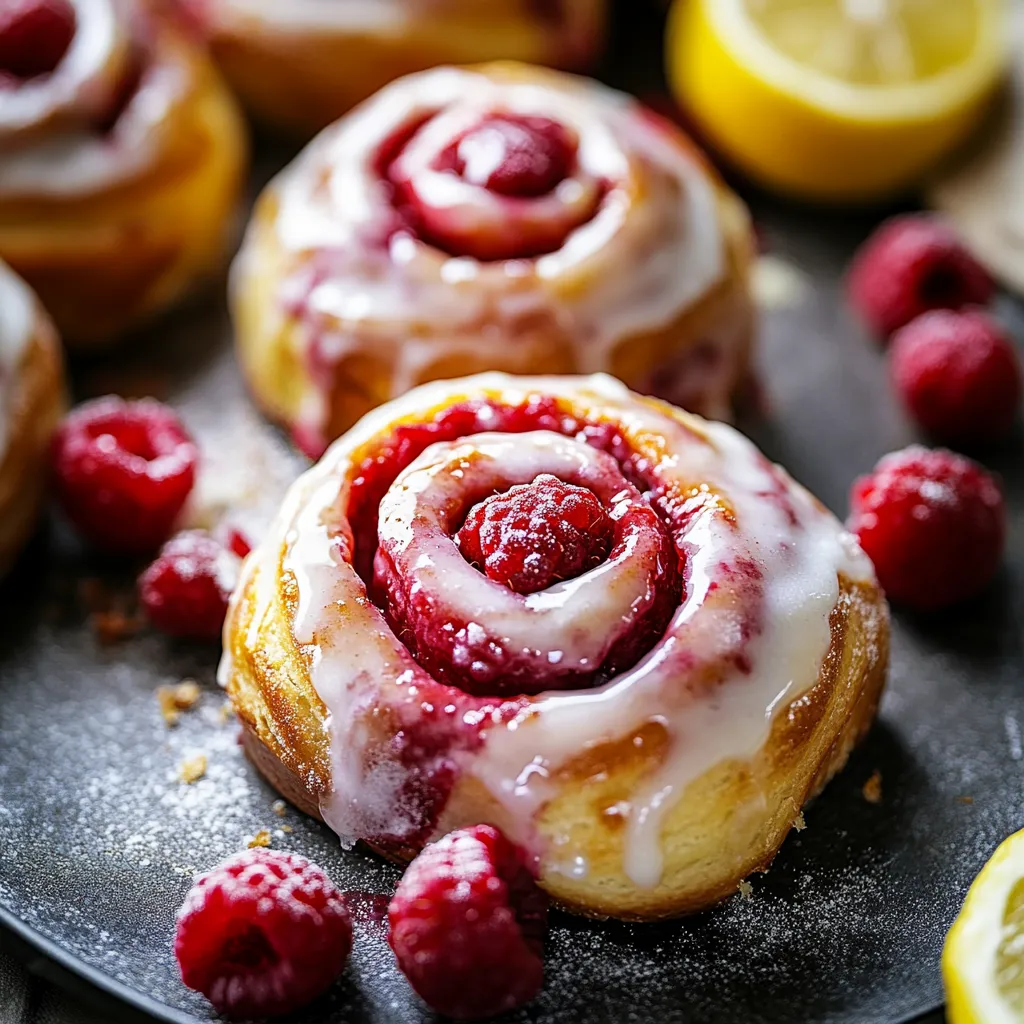 Soft Raspberry Cinnamon Rolls with Lemon Icing