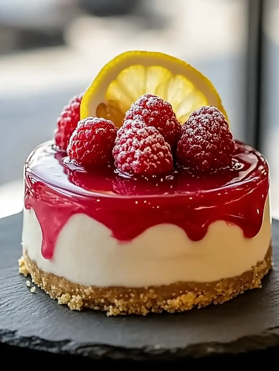 Simple No Bake Raspberry Lemon Swirl Cheesecake dessert