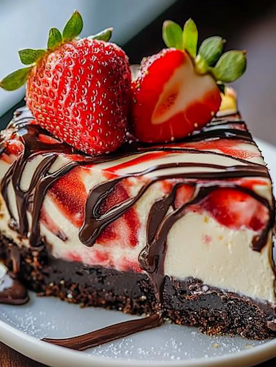 The best Chocolate and Strawberry Swirled Cheesecake