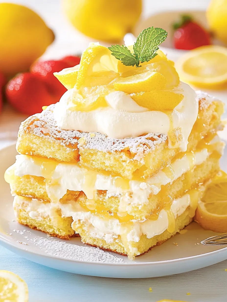 Lemon layered dessert in a glass dish