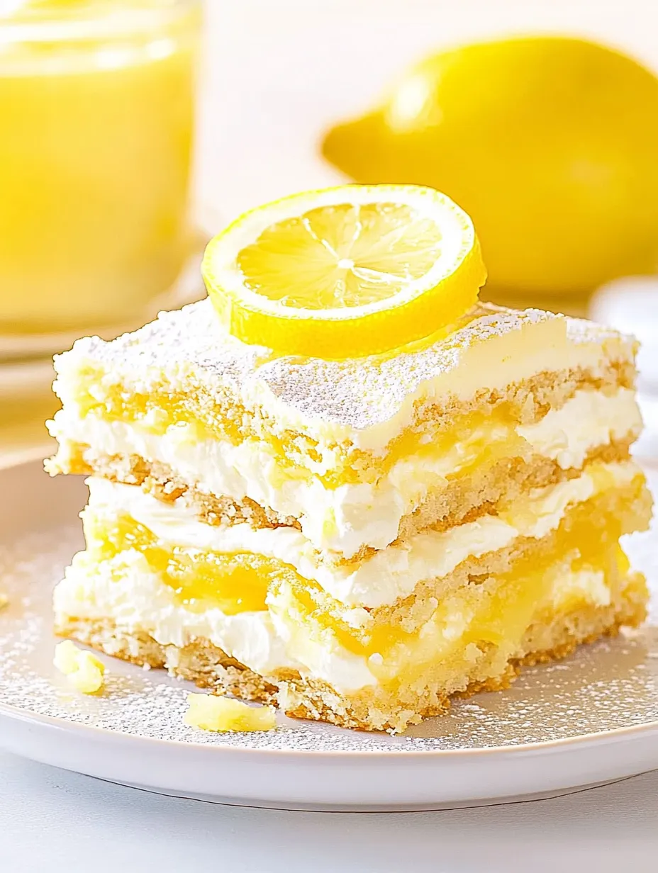 Bright lemon dessert layers in a pan