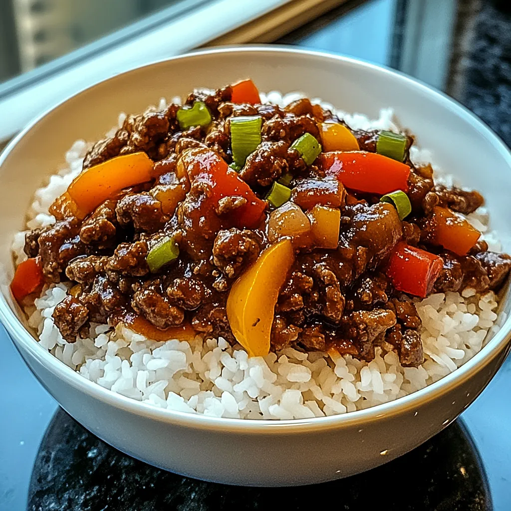 Bowl of Rice with Beef, Peppers