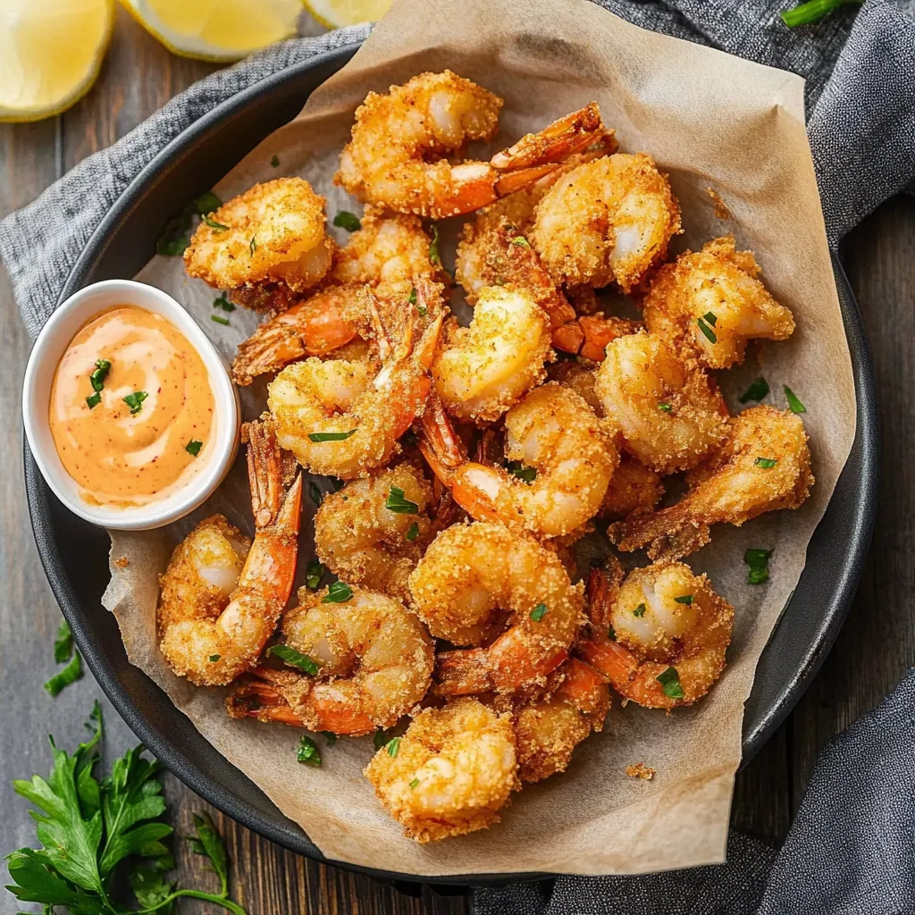 Crunchy golden shrimp with spicy sriracha mayo dip