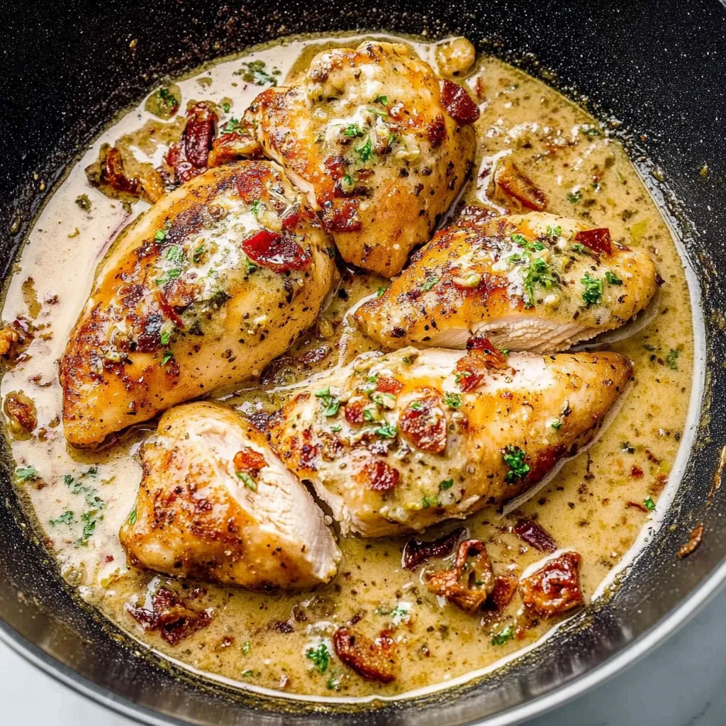 Golden chicken in creamy parmesan sauce
