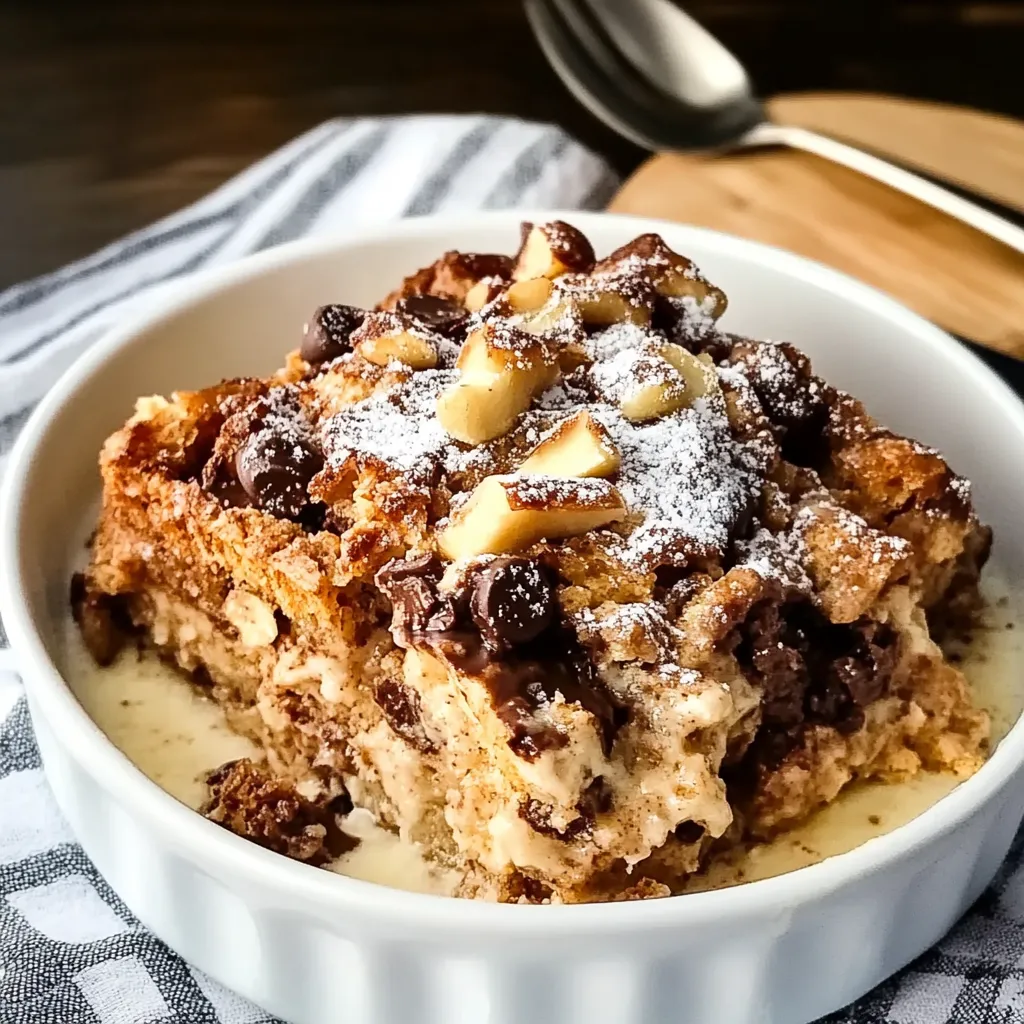 Rich Banana Nut Chocolate Bread Pudding Dish
