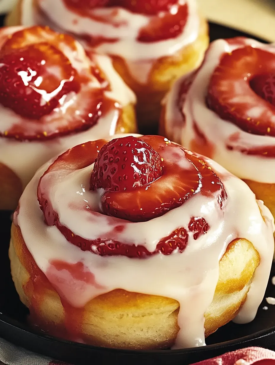 Strawberry Cheesecake Cinnamon Rolls Closeup