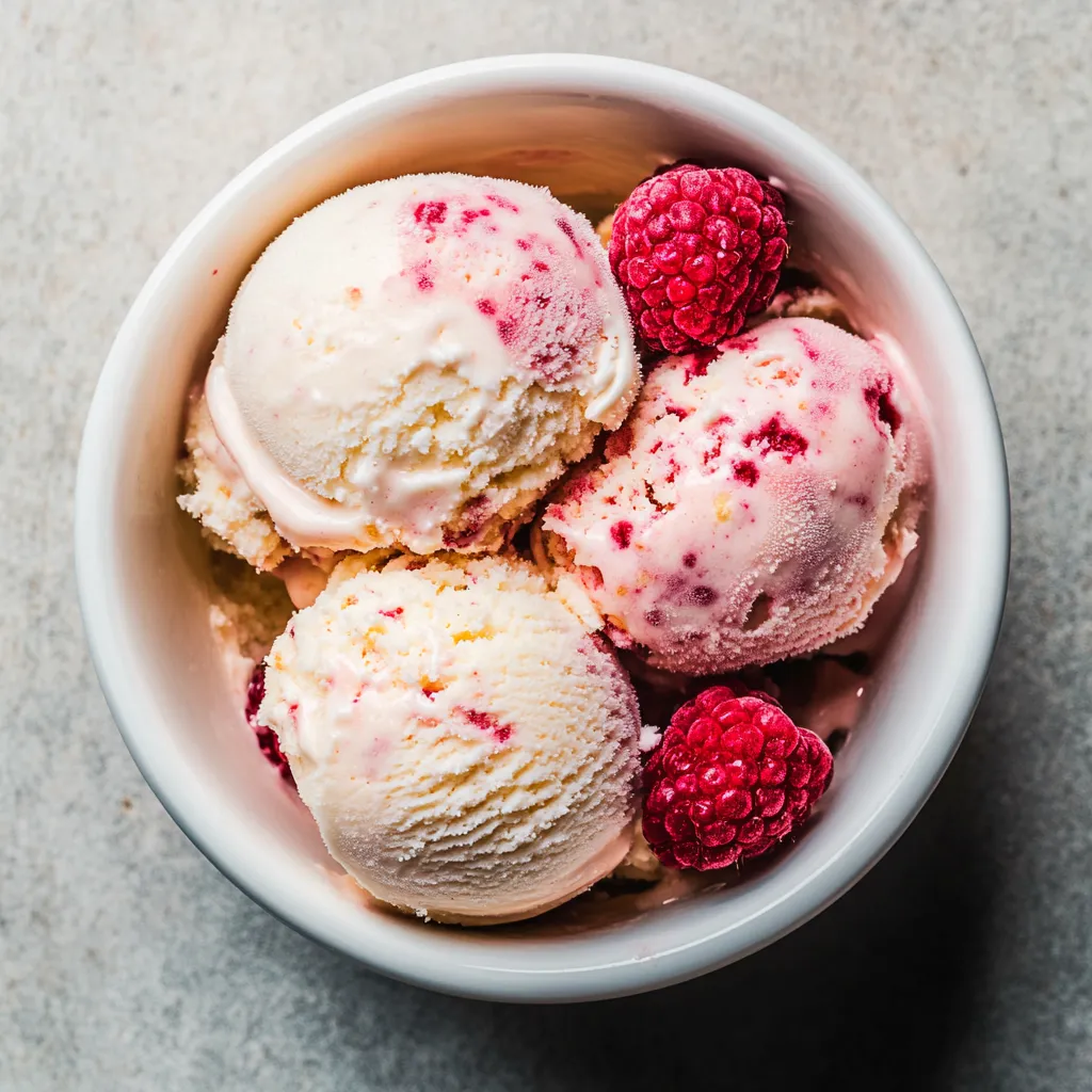 Creamy Ice Cream with Cottage Cheese and Raspberries