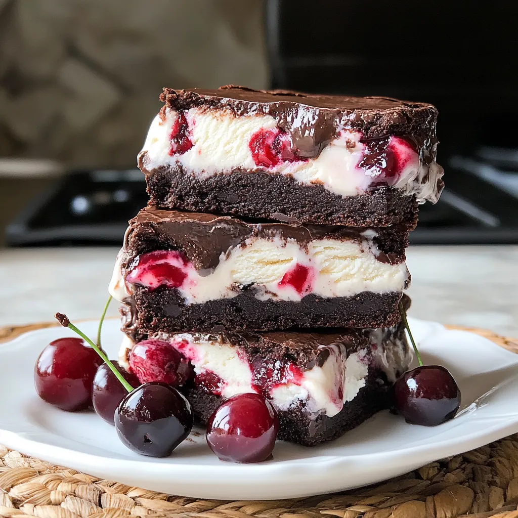 Brownie Ice Cream Sandwich with Cherries