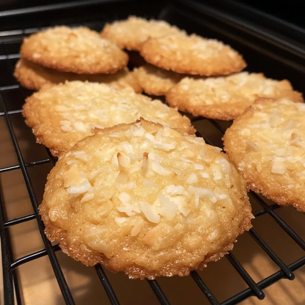 Soft and chewy coconut cookies on a plate