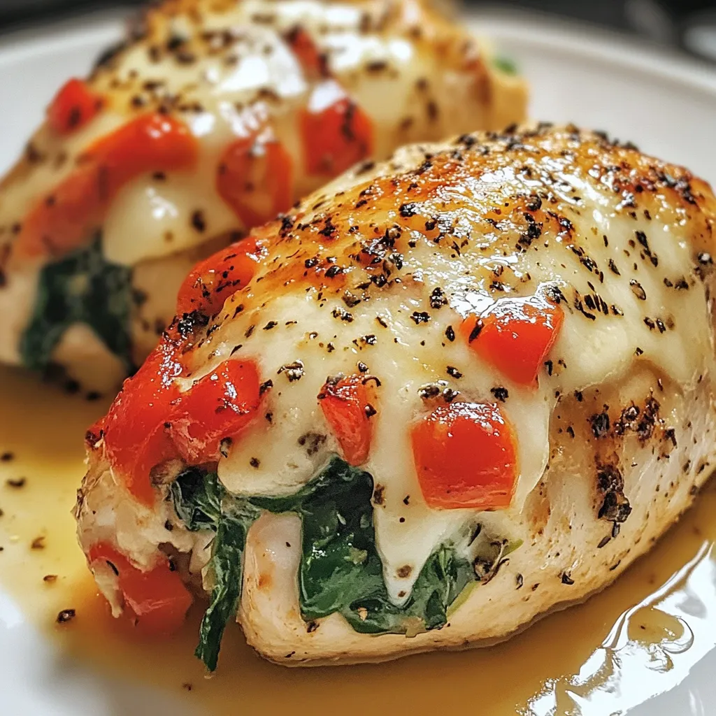 Easy Savory Stuffed Chicken with Roasted Red Peppers, Spinach, and Mozzarella Recipe