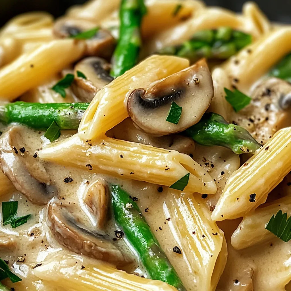 Mushroom Chicken Penne with Asparagus and Cream