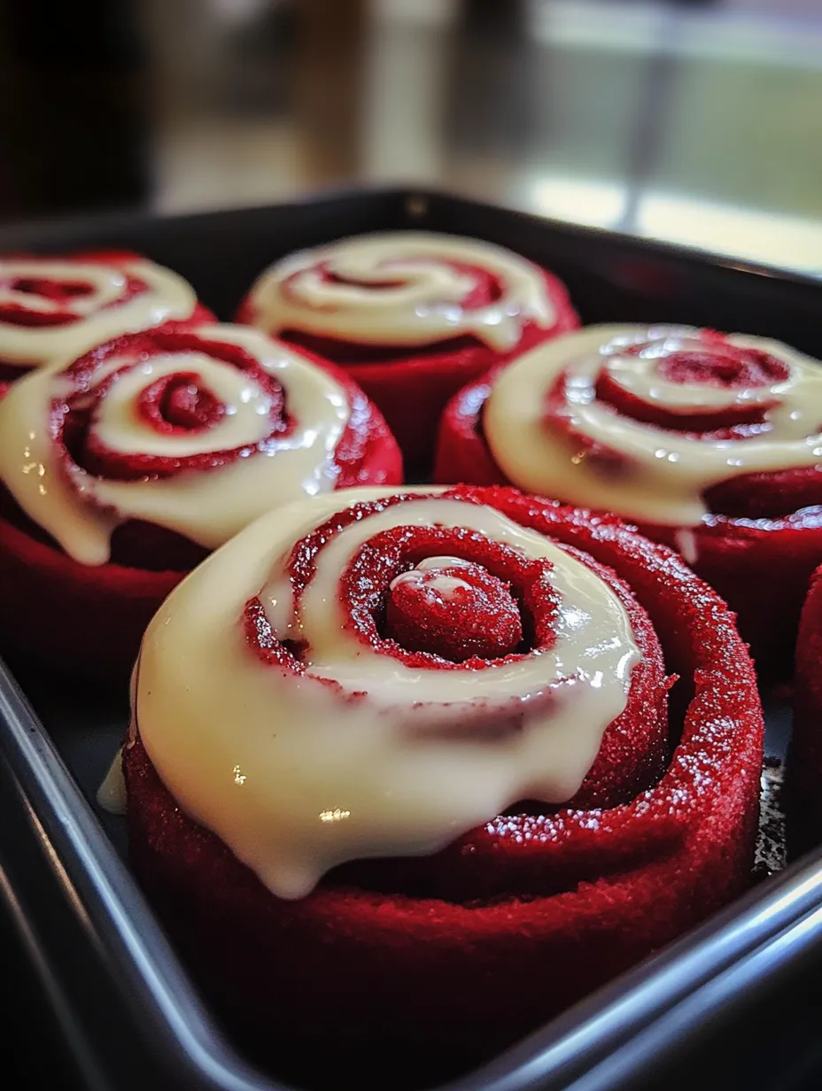 Homemade Red Velvet Cinnamon Buns With Cream Cheese Icing