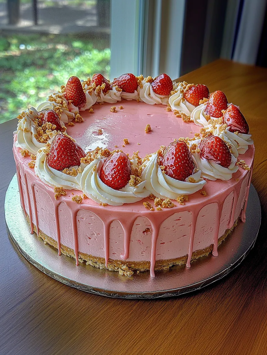 Pink Strawberry Crunch Cheesecake Homemade