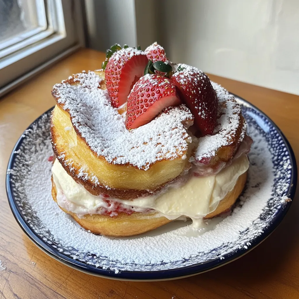 Golden Strawberry Cream Toast with Cheese Filling