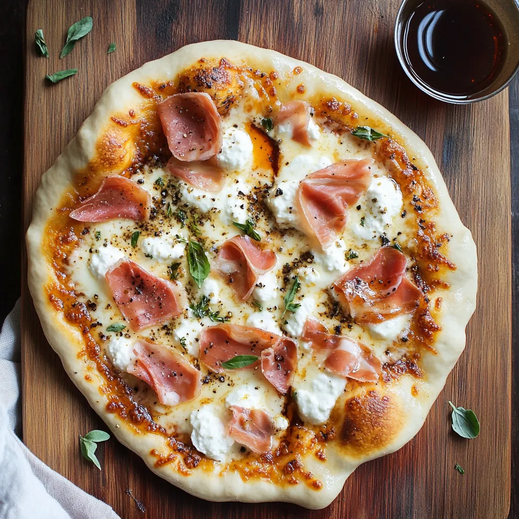 Cheesy White Pizza with Prosciutto and Honey Drizzle