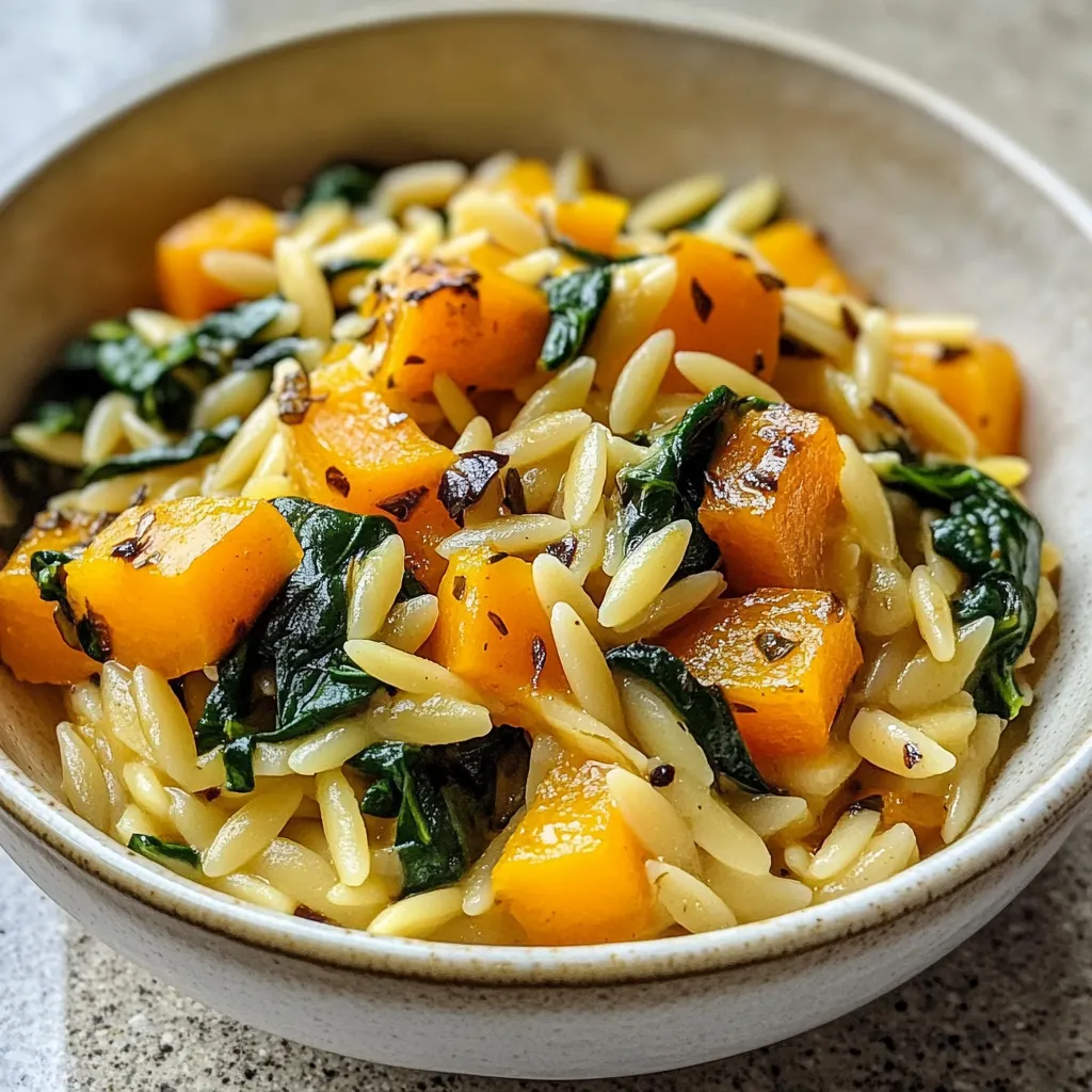 Creamy Orzo loaded with Roasted Butternut Squash and Spinach