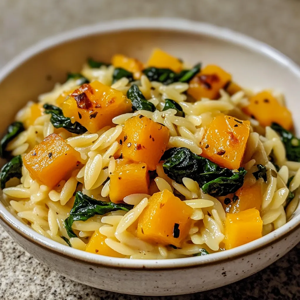Simple Creamy Orzo with Roasted Butternut Squash and Spinach
