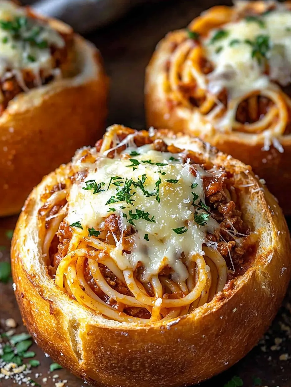Spaghetti Garlic Bread Bowls Dish