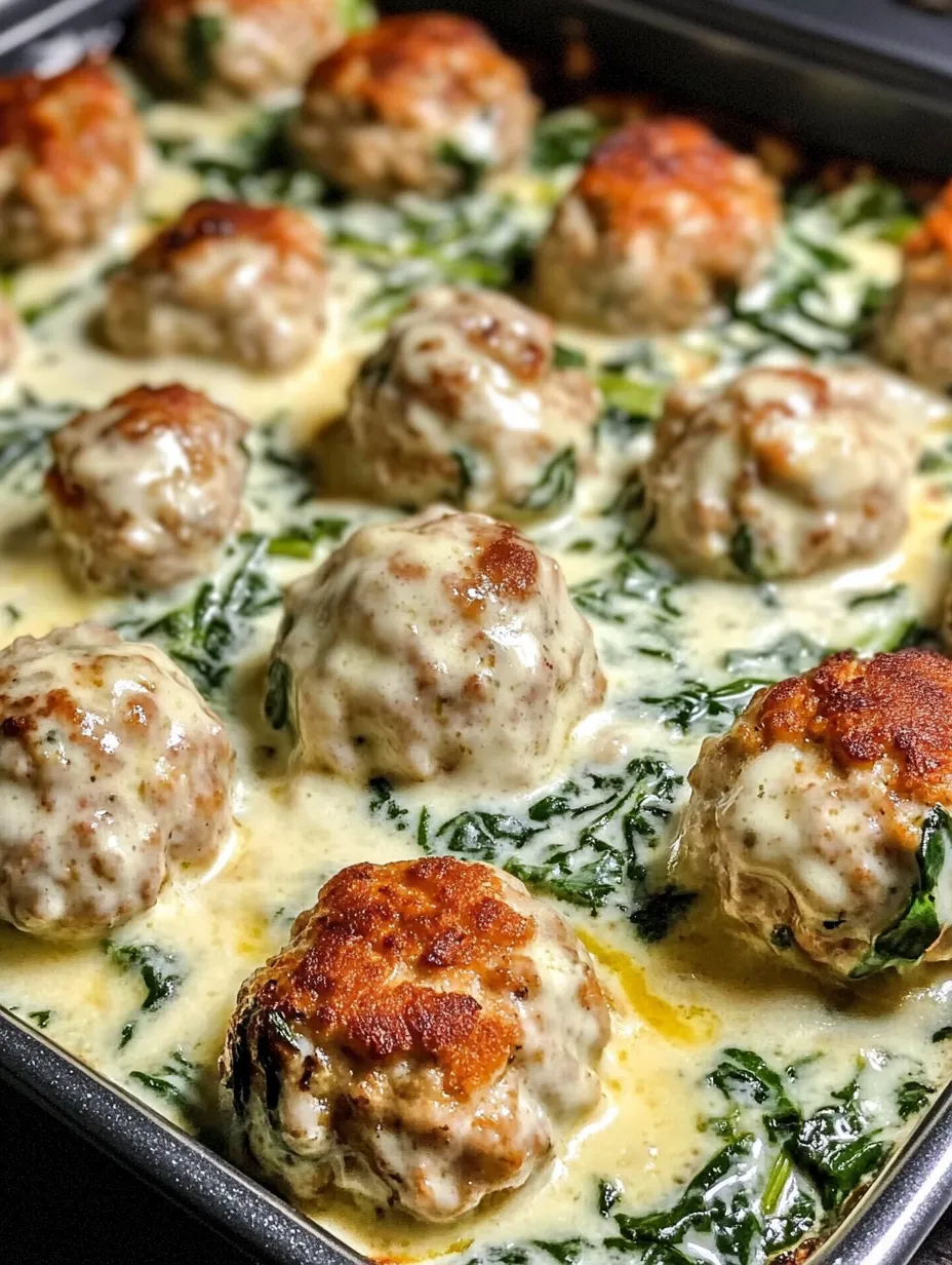 Southern Style Baked Chicken Ricotta Meatballs with Spinach Alfredo Sauce Dinner