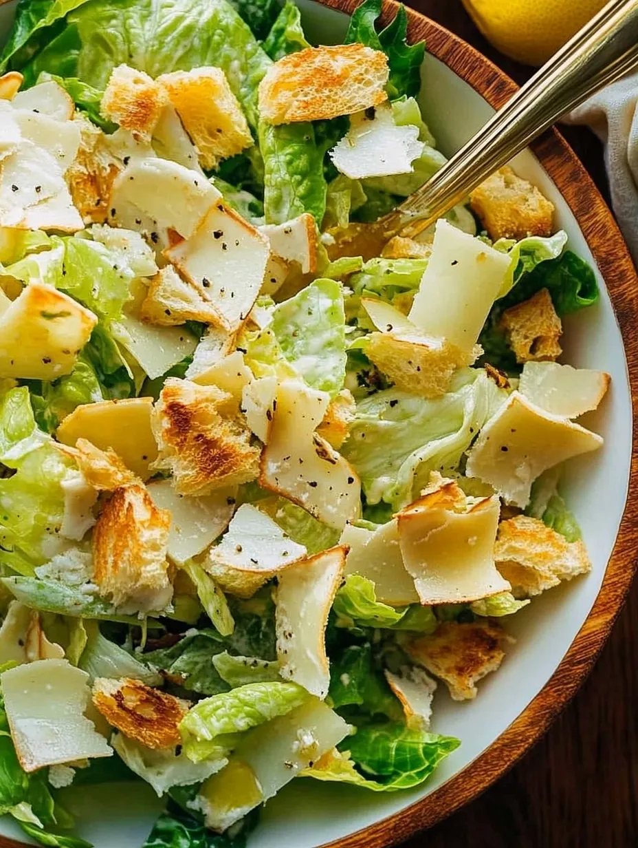 Large bowl of Caesar loaded with crunchy bread chunks and Parm.