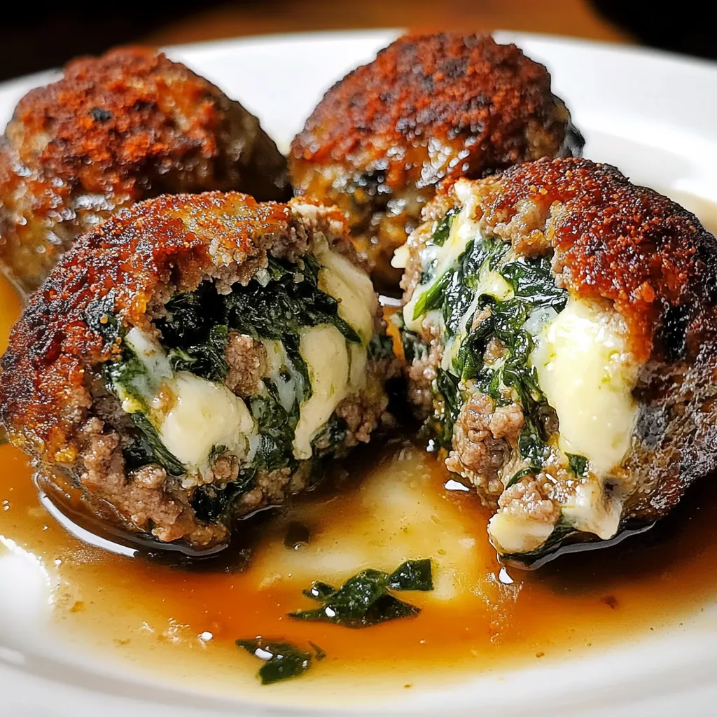 Spinach Garlic Meatballs Stuffed with Mozzarella Recipe