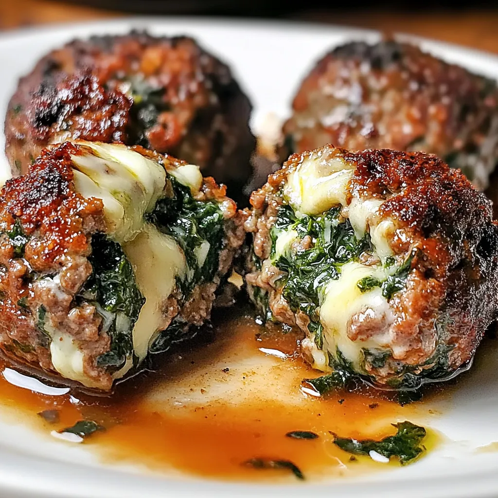 Easy Spinach Garlic Meatballs Stuffed with Mozzarella