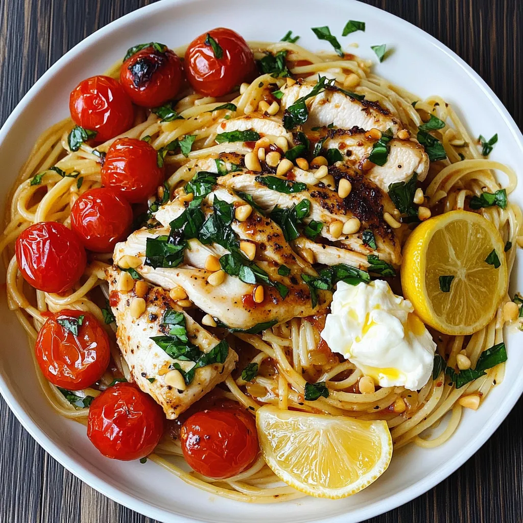Pasta with chicken and burrata