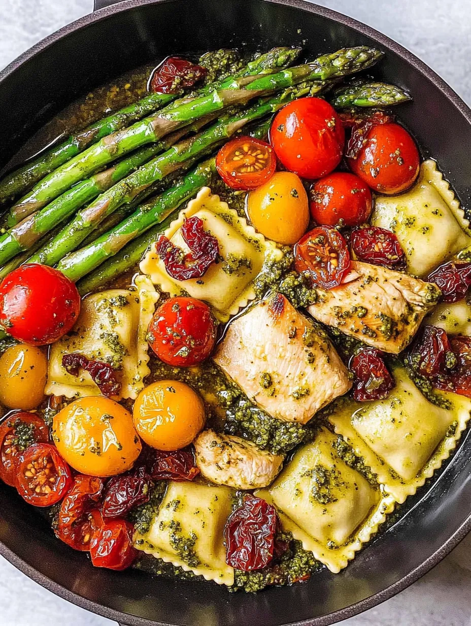 Chicken Ravioli with Basil Pesto and Veggies