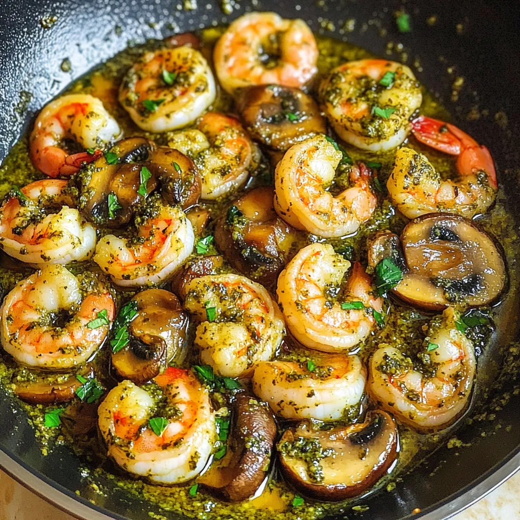 Shrimp and Mushrooms in Pesto