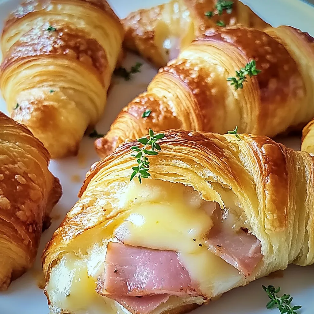 Golden and flaky ham and cheese croissants