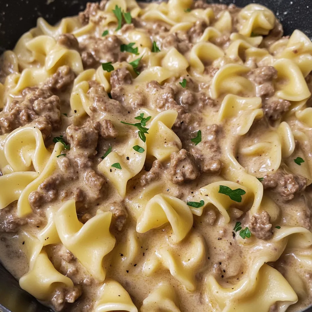Creamy Ground Beef Stroganoff