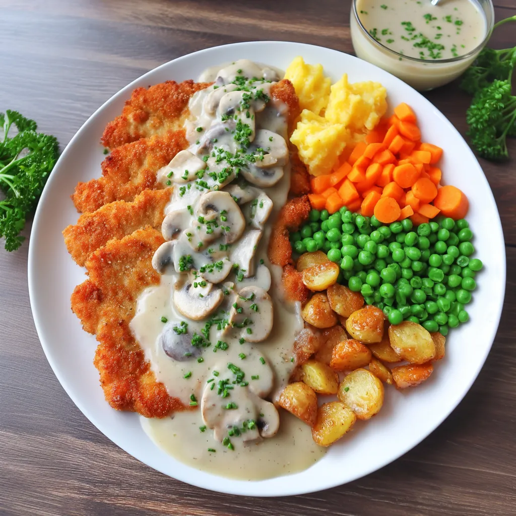 Creamy Mushroom Pork Schnitzel (Rahmschnitzel)