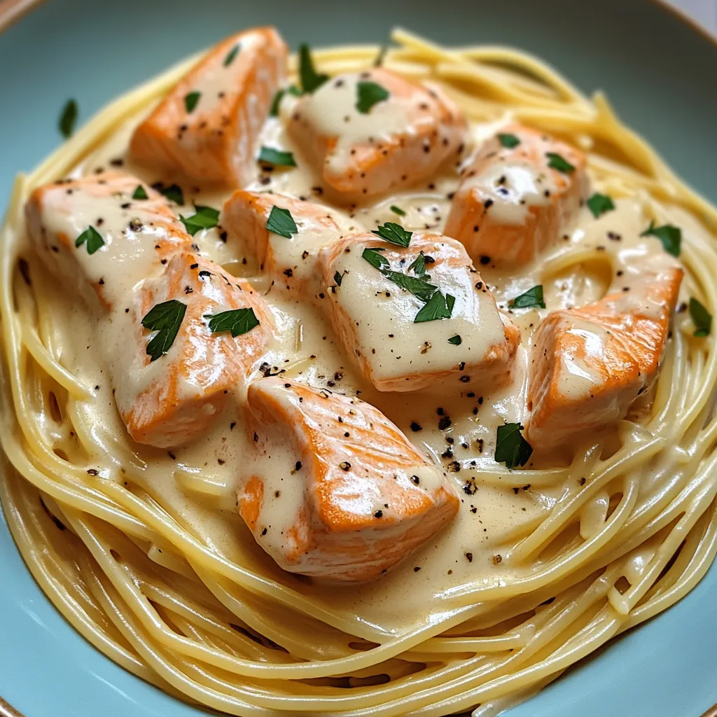Simple Creamy Garlic Salmon Pasta