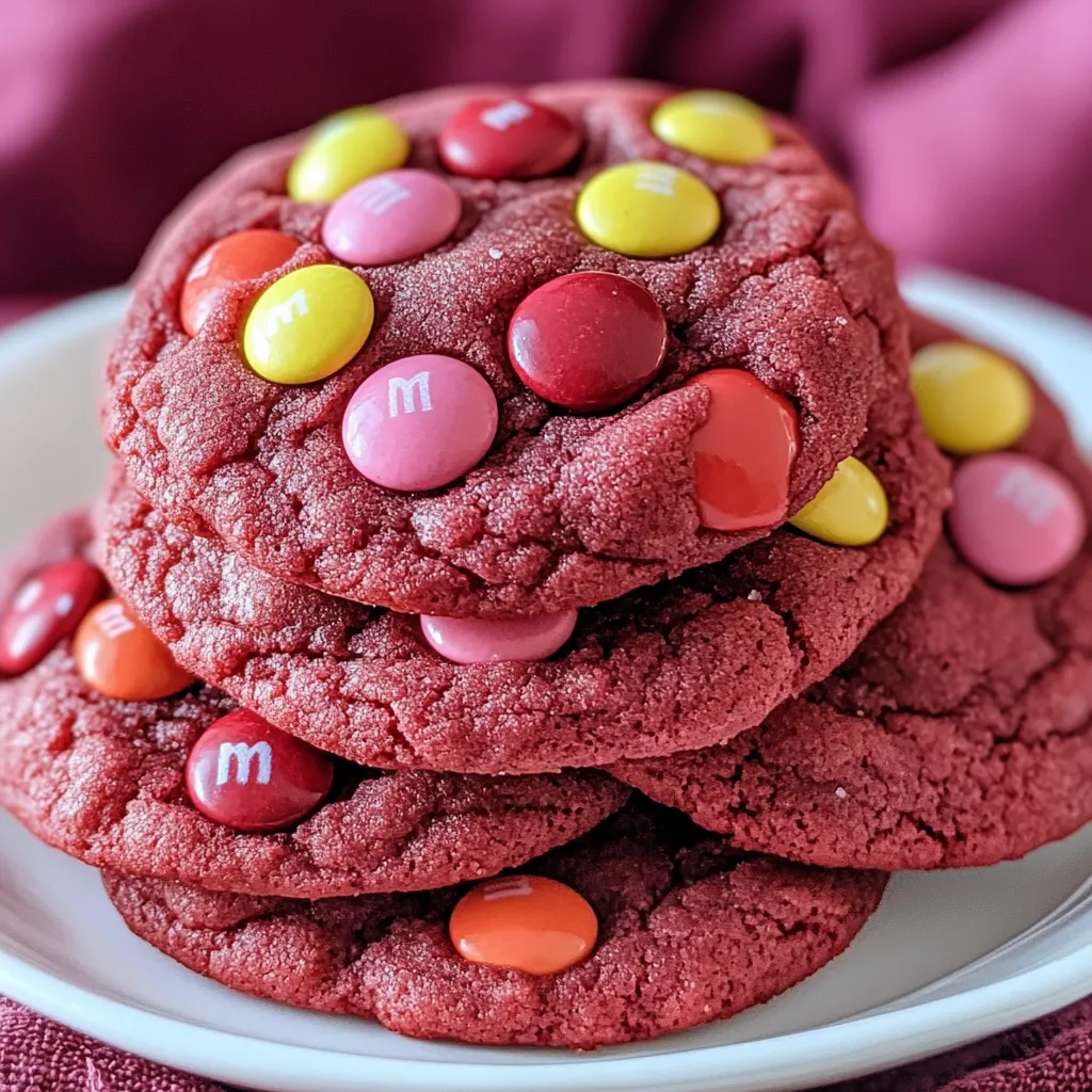Bright and chewy Red Velvet M&M Cookies
