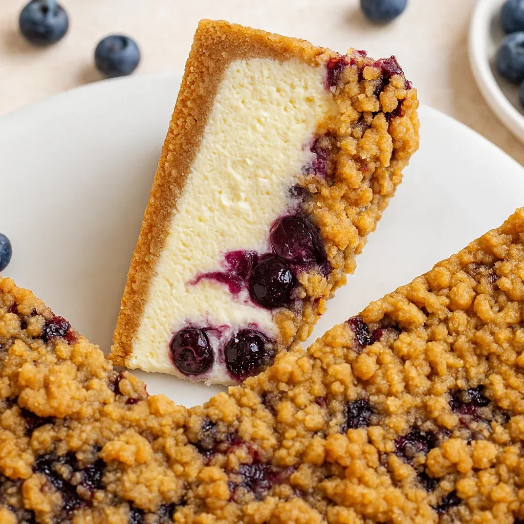 Cheesecake with Blueberry and Crumble Topping