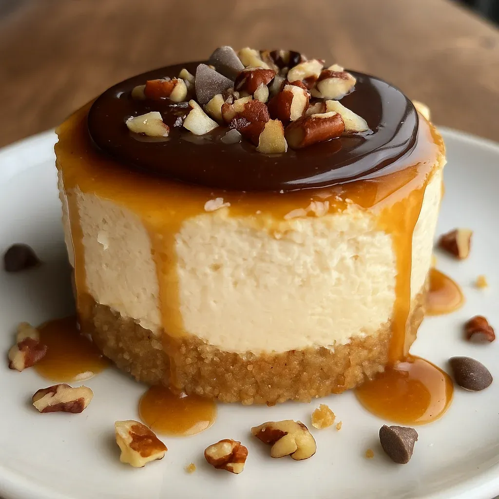 Creamy No Bake Cheesecakes with Caramel and Chocolate