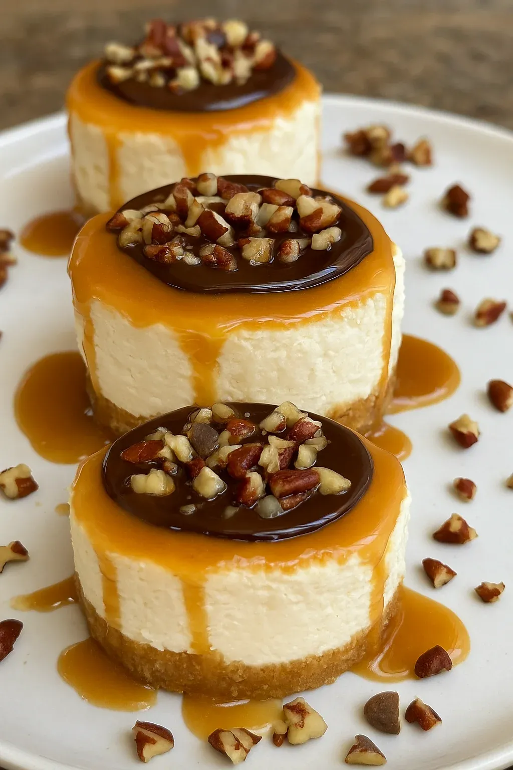 No Bake Turtle Mini Cheesecakes