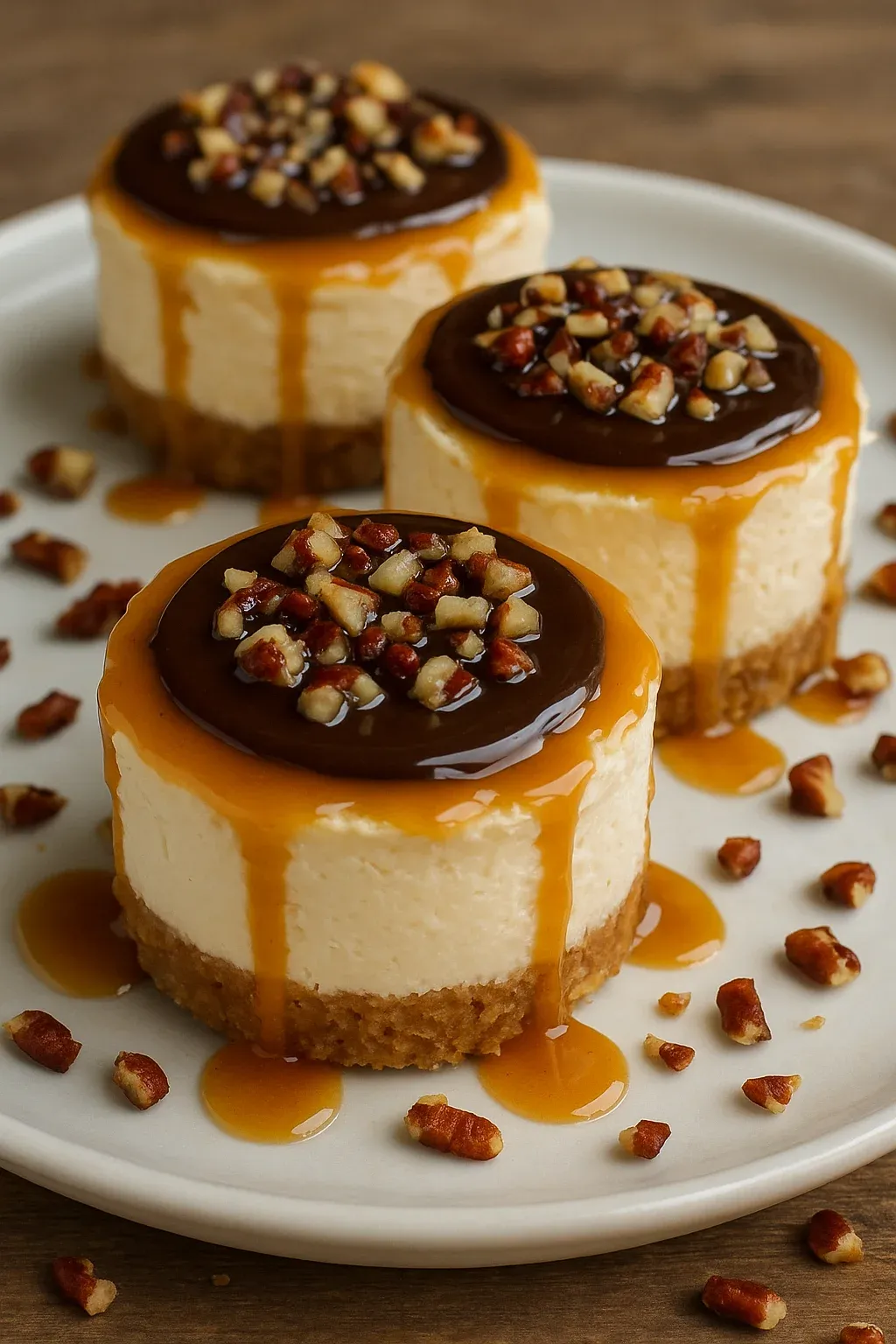 No Bake Turtle Mini Cheesecakes