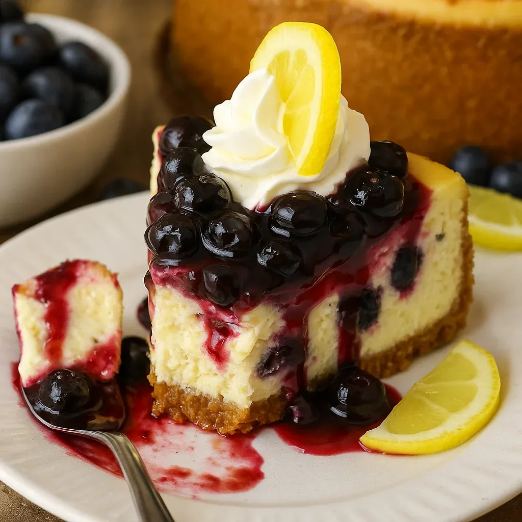 Dreamy Lemon Blueberry Cheesecake Slice