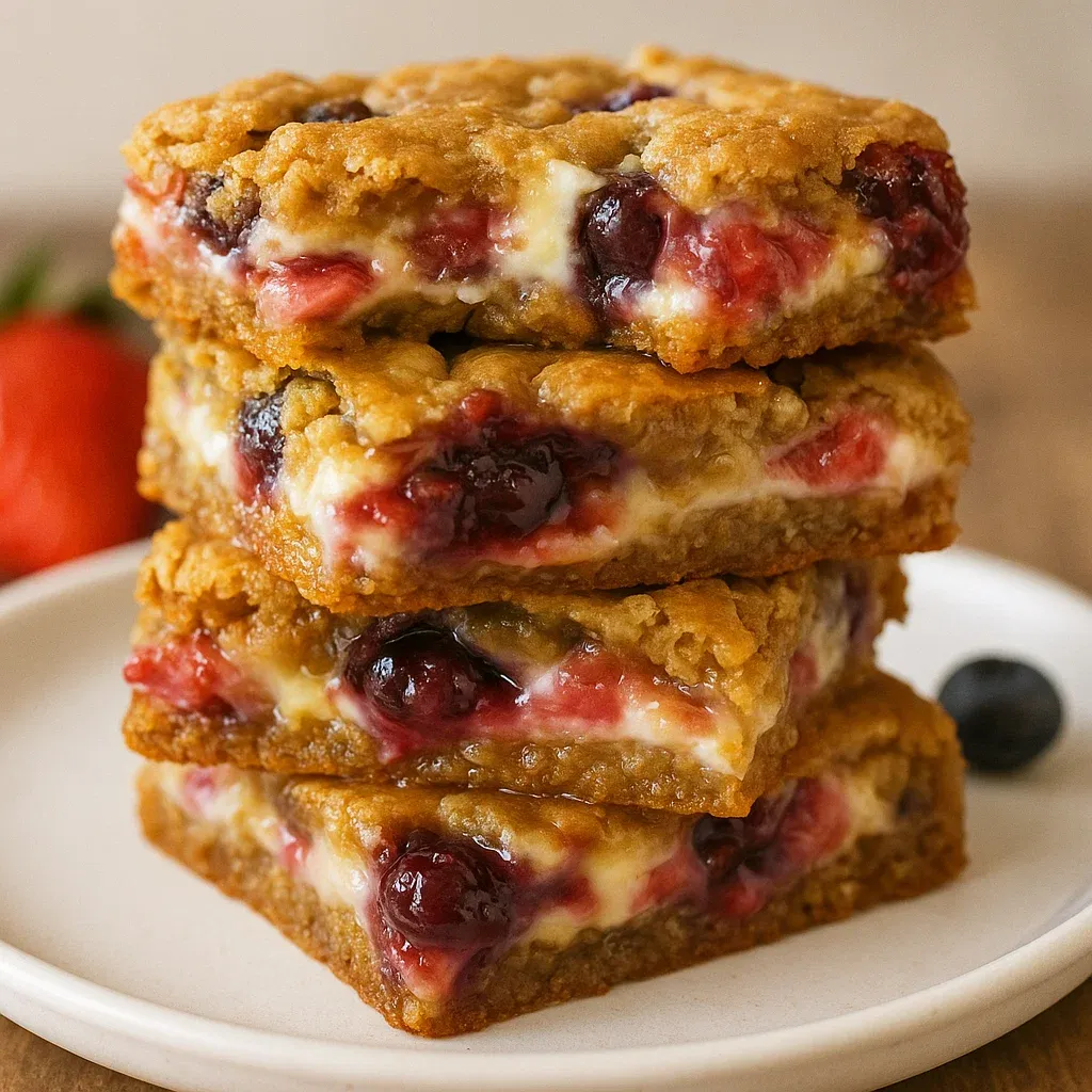 Cookie Bars with Cheesecake and Berries