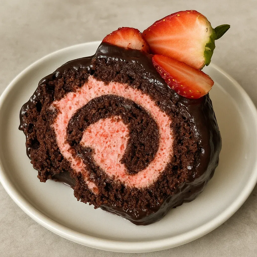 Chocolate Roll with Strawberry Filling and Vegan Ganache