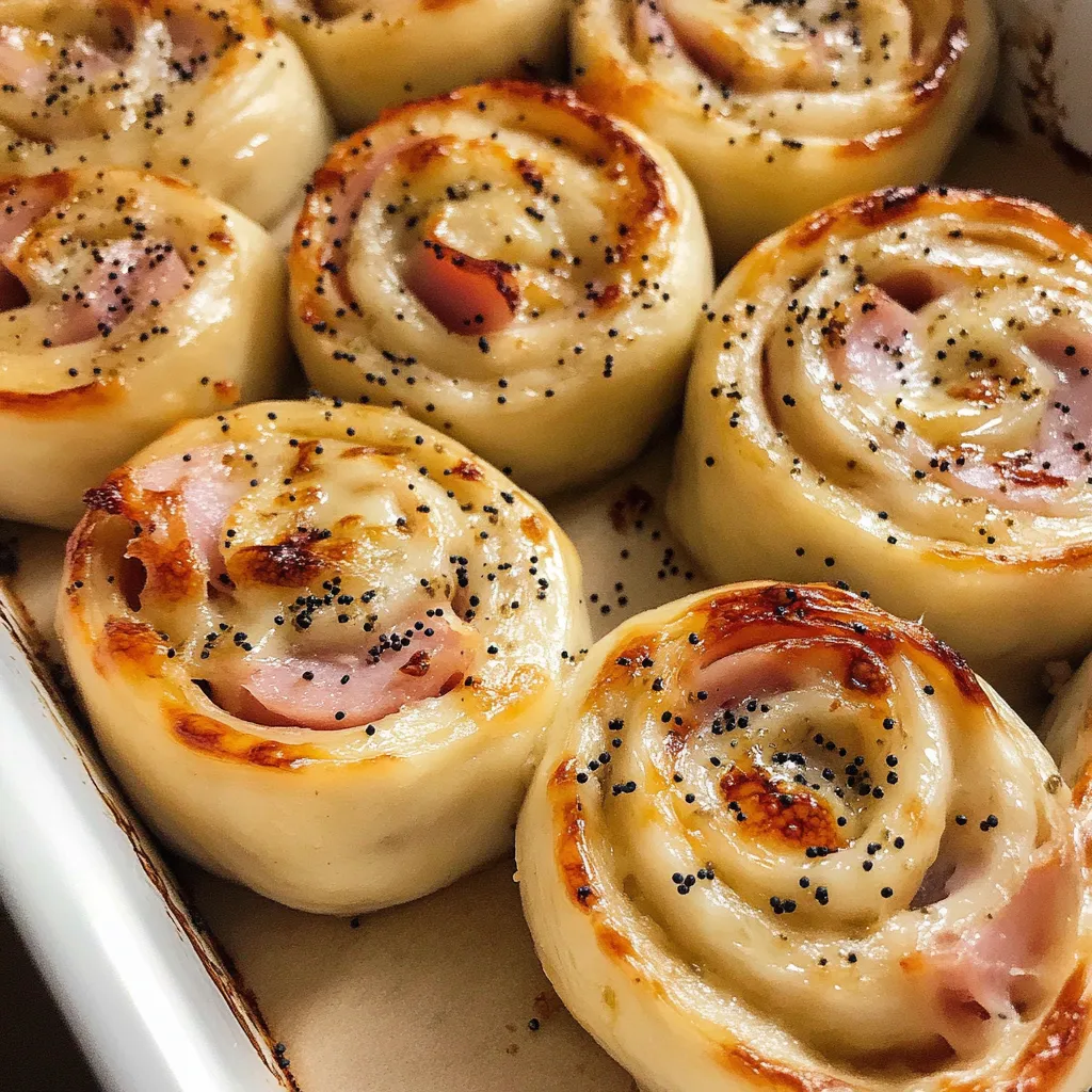 Gold-brown ham and cheese pinwheels