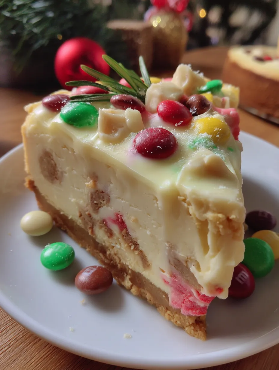 M&M Christmas Cookie Dough Cheesecake