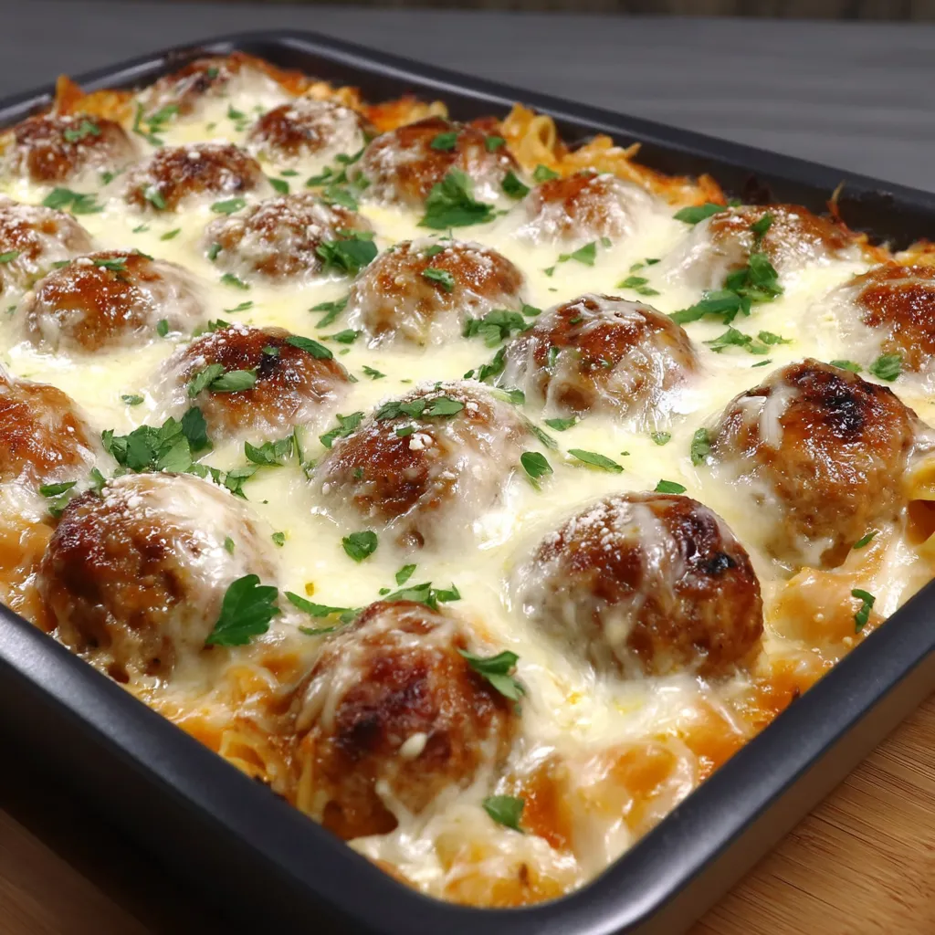 Comforting One-Pan Meatball Bake