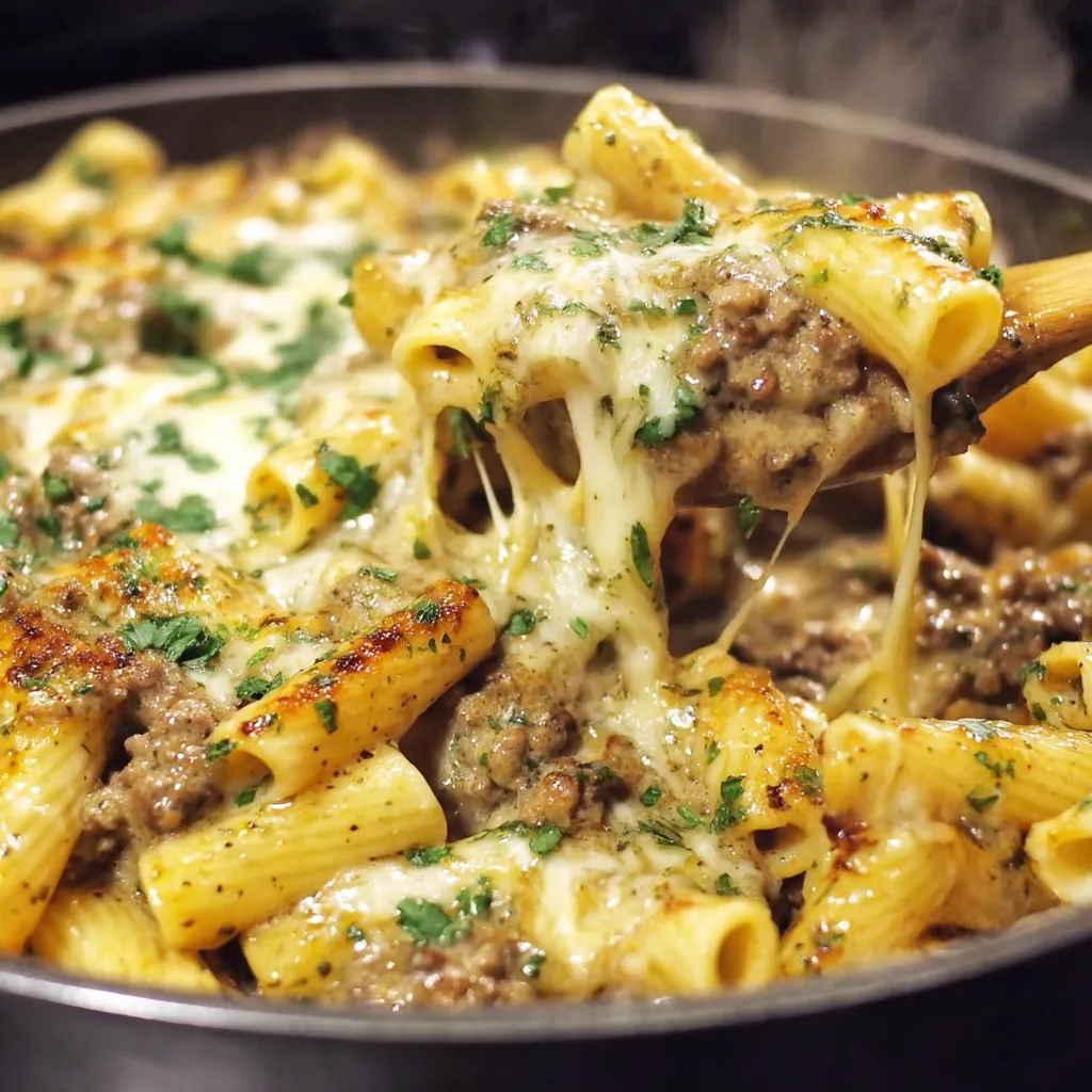 Cozy Cheesy Ground Beef Pasta Skillet