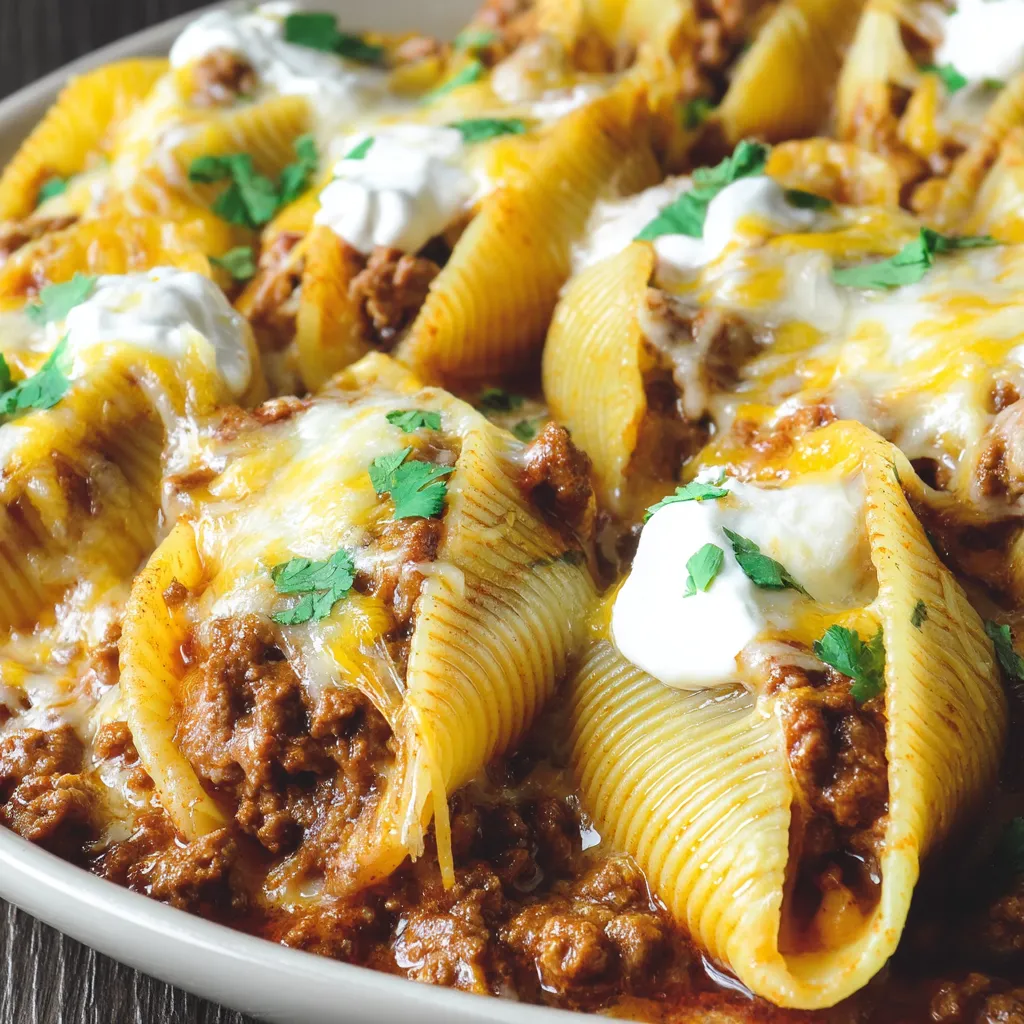 Cheesy Taco Shells in Enchilada Sauce